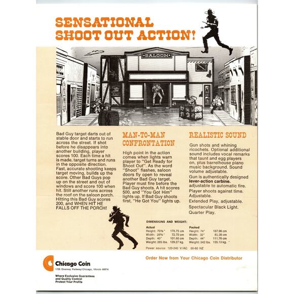 Shoot Out Arcade FLYER Original 1976 Rifle Gun Game Art Two Sided Retro Vintage - Picture 2 of 2